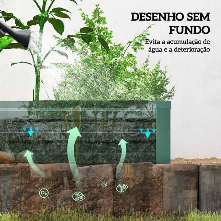 Floreira Exterior Grande Retangular em Aço Galvanizado Horta Urbana para Cultivar Plantas e Ervas Floreira com Base Aberta Resistente às Intempéries 240x60x30 cm Verde