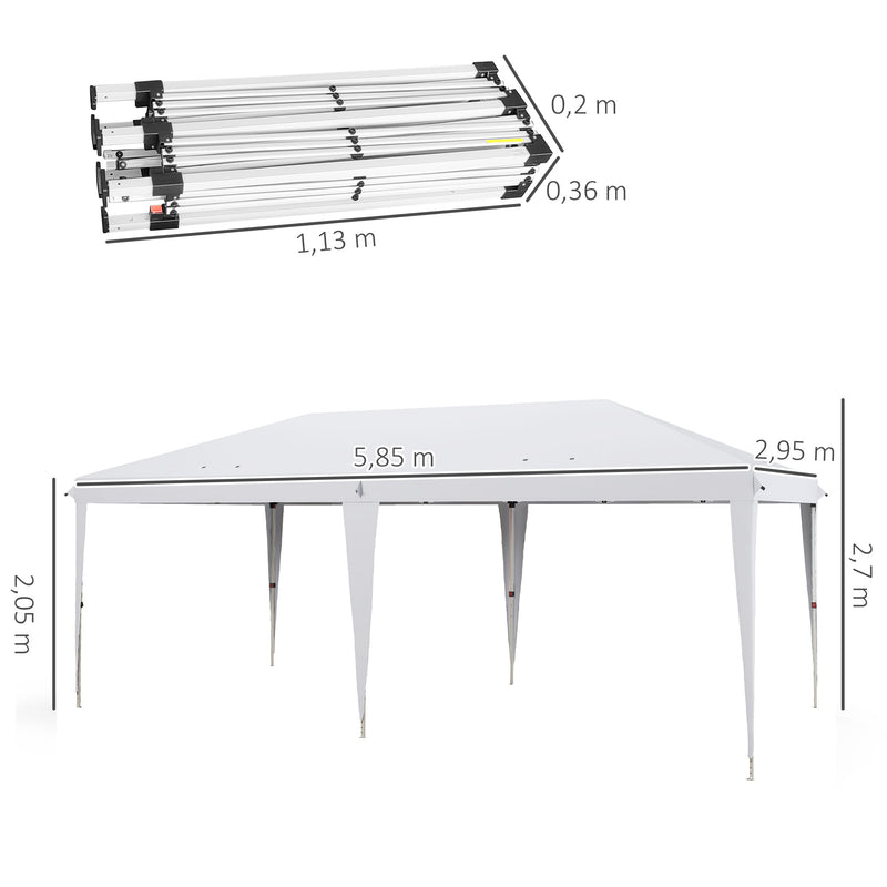 Tenda Dobrável 6x3 Tenda de Jardim Portátil com Bolsa de Transporte Tecido Oxford Estrutura de Aço para Exterior Festas Acampamento Branco