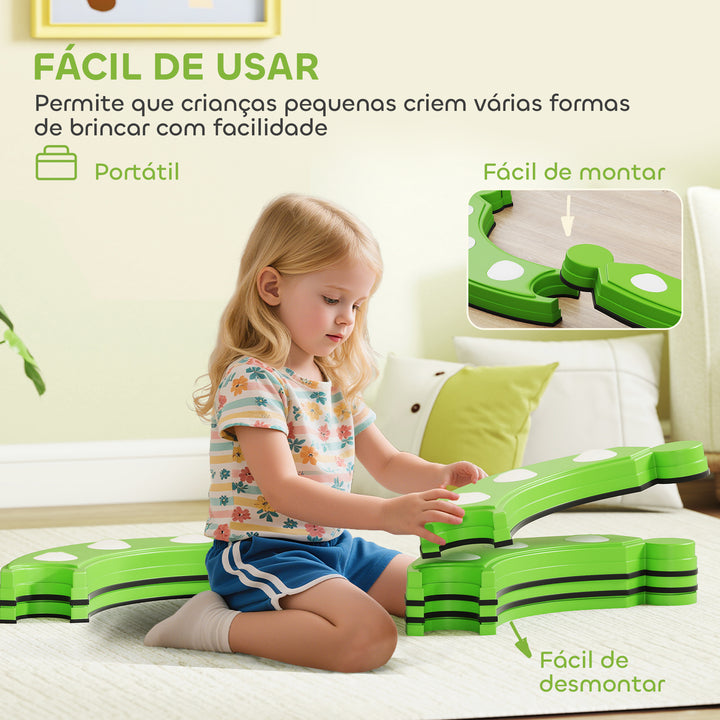 Trave de Equilíbrio para Crianças acima dos 3 Anos com 6 Pedras de Equilíbrio Pontos Táteis Barra de Equilíbrio para Crianças para Treino de Equilíbrio em Interiores e Exteriores Verde