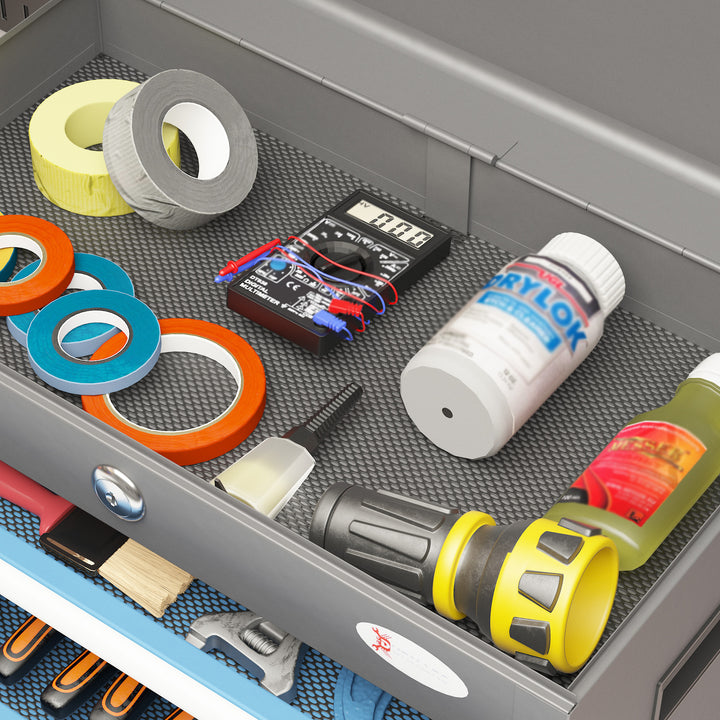 Caixa de Ferramentas Metálica Mala de Ferramentas com 4 Gavetas Bandeja Superior Fecho e Pegas Laterais Carga 20 kg 45x24,5x32,5 cm Cinzento e Azul