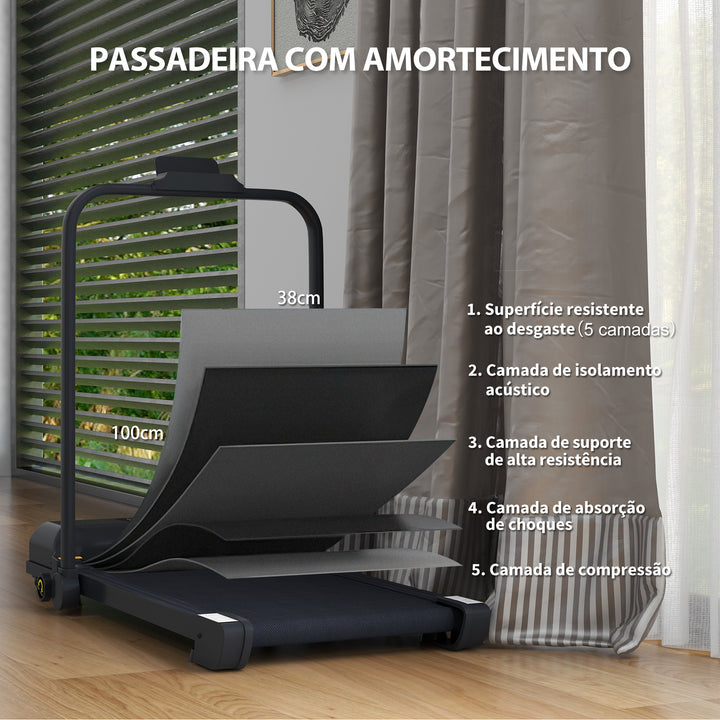 Passadeira 2 em 1 Passadeira com Guiador Dobrável 2,5 HP com Ecrã LED Velocidade Ajustável Máximo 10 km/h Controlo Remoto Passadeira Elétrica 130x59x96 cm Preto