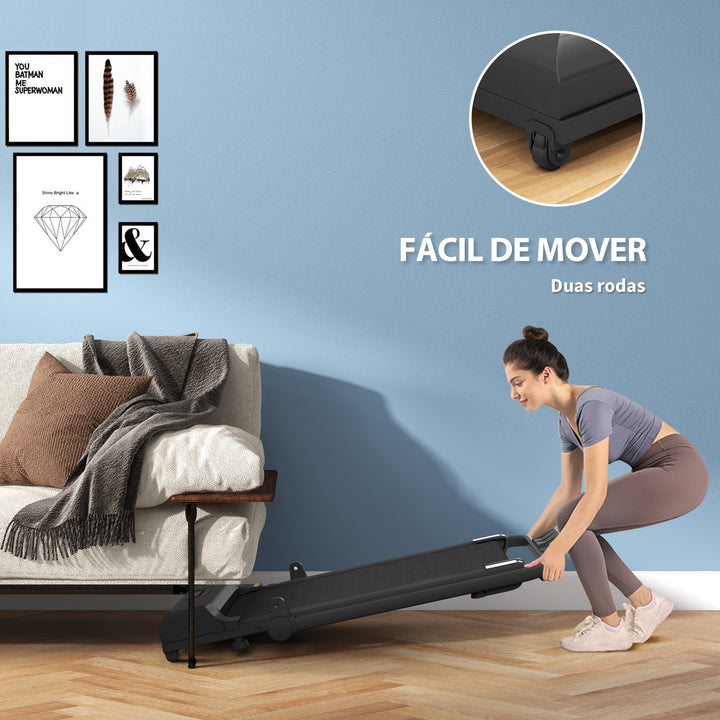 Passadeira 2 em 1 Passadeira com Guiador Dobrável 2,5 HP com Ecrã LED Velocidade Ajustável Máximo 10 km/h Controlo Remoto Passadeira Elétrica 130x59x96 cm Preto