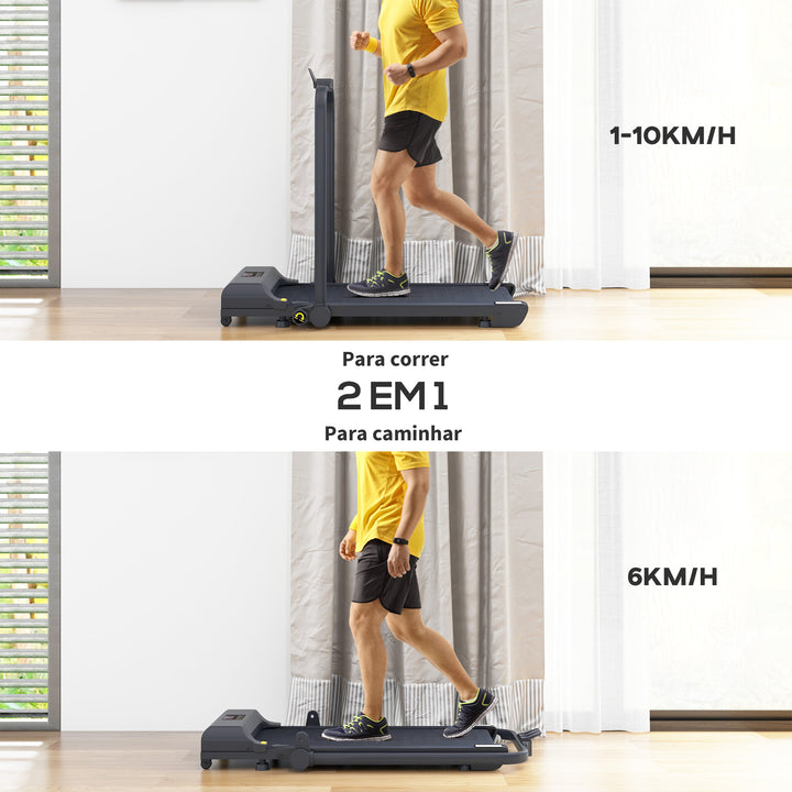 Passadeira 2 em 1 Passadeira com Guiador Dobrável 2,5 HP com Ecrã LED Velocidade Ajustável Máximo 10 km/h Controlo Remoto Passadeira Elétrica 130x59x96 cm Preto
