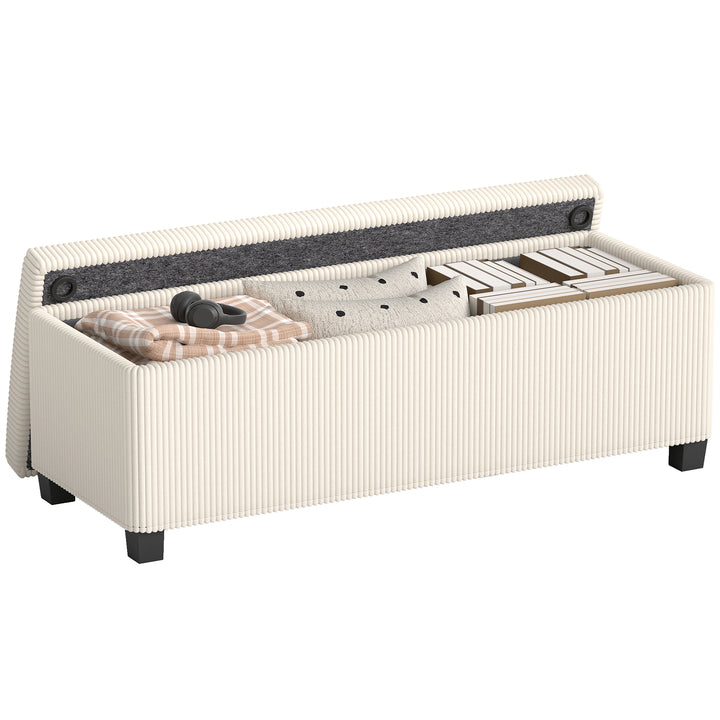 Banco de Arrumação Banco com Armazenamento Capacidade de 84 L 112x42x40 cm Estofado em Veludo Banco Pé de Cama para Dormitório Bege