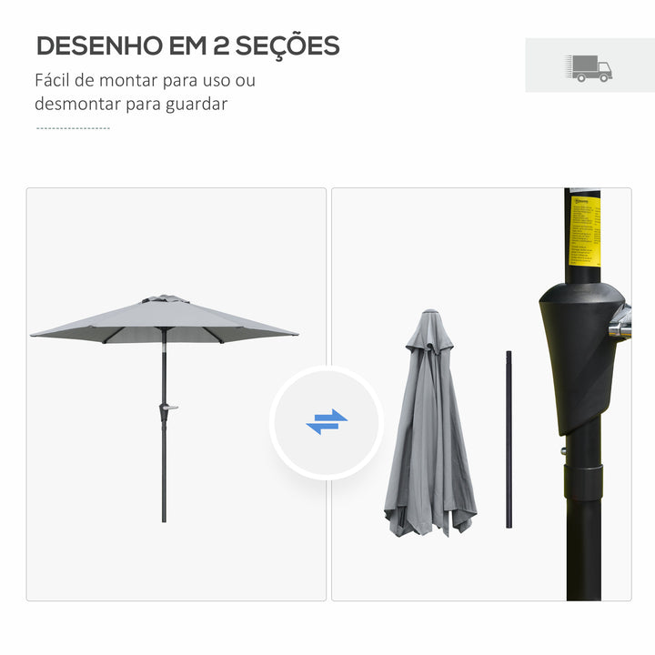 Chapéu de Sol de Jardim Ø230x216 cm Chapéu de Sol de Terraço com Teto Ajustável Abertura Manual Impermeável para Pátio Piscina Praia Cinzento