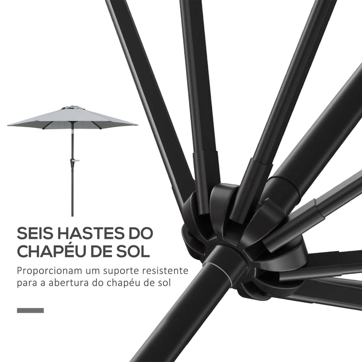 Chapéu de Sol de Jardim Ø230x216 cm Chapéu de Sol de Terraço com Teto Ajustável Abertura Manual Impermeável para Pátio Piscina Praia Cinzento