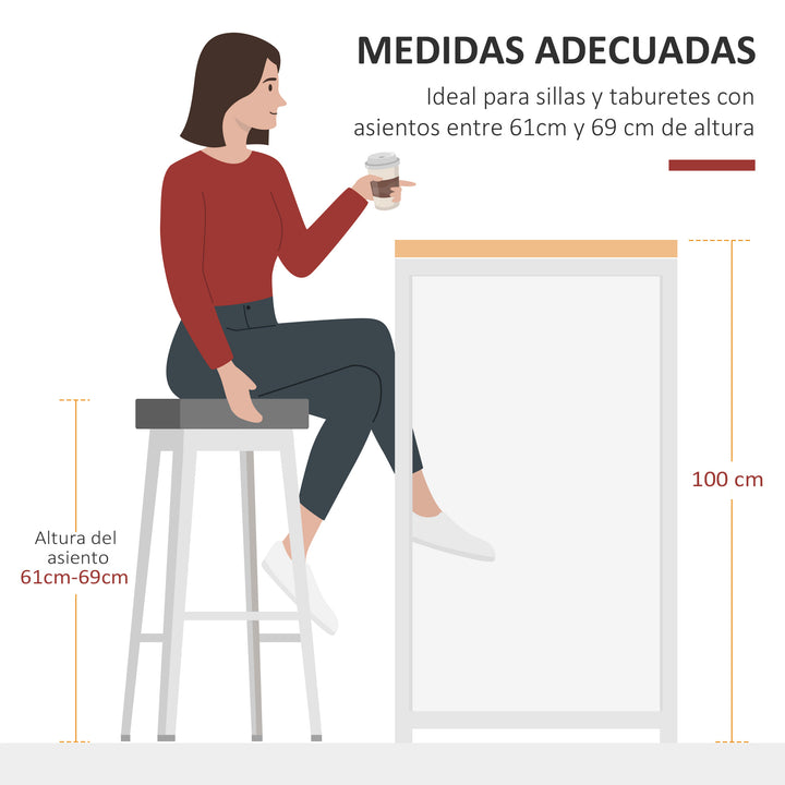 Mesa de bar Bistrô Mesa alta para jantar com 3 prateleiras Estrutura metálica Carga 100 kg 115x55x100 cm Branco e Carvalho