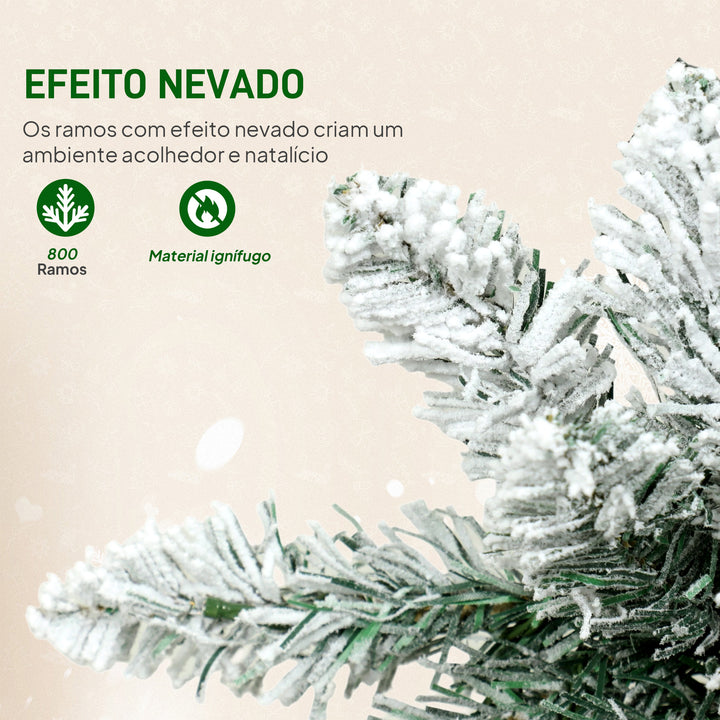 Árvore de Natal Estreita 225 cm Árvore de Natal Nevada com Luzes LED Bicolores Temporizador 11 Modos de Iluminação 800 Ramos Suporte em Aço Montagem Fácil Verde