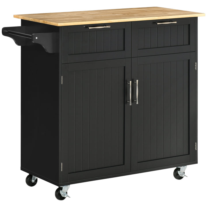 Carrinho de Cozinha com Rodas Móvel Auxiliar de Cozinha com 2 Gavetas 2 Portas Prateleira Ajustável e Suporte para Guardanapos para Sala de Jantar Sala de Estar 104x46x91 cm Preto