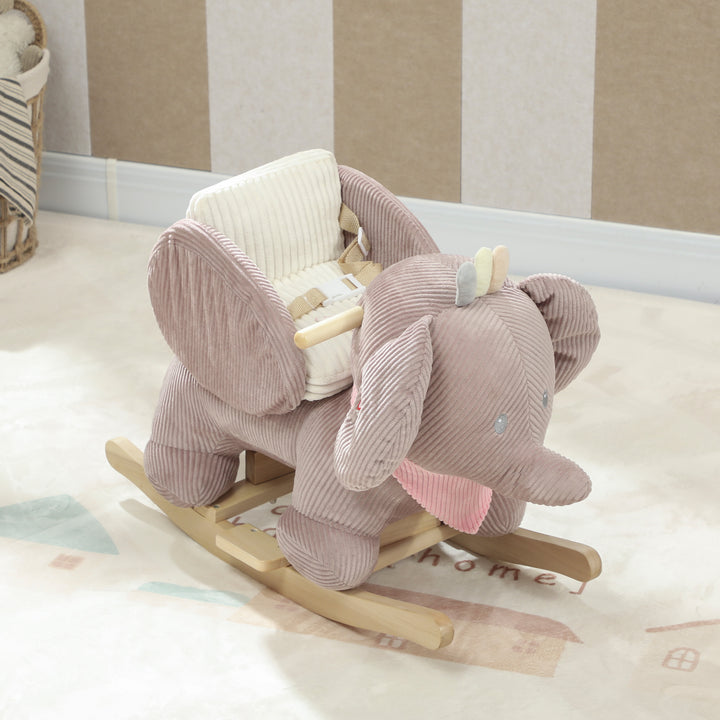 Cavalo Baloiço para Bebés com Som de Elefante e Cinto de Segurança de 3 Pontos Cavalo Brinquedo com Base em Madeira de Álamo para Crianças de 18-36 Meses 65x35x50 cm Castanho