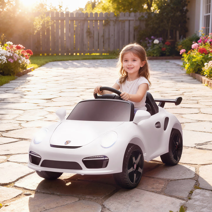 Carro Elétrico para Crianças de Polícia Carro a Bateria 12V com Controlo Remoto 2,4 G Motor Duplo Sirene Música Sem Fios Buzina Rodas Auxiliares e Faróis LED 105x58x49 cm Branco