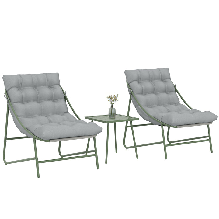 Conjunto de Mesa e Cadeiras de Jardim Exterior de 3 Peças Móveis com Almofadas 2 Cadeiras Lounge Mesa de Apoio e Estrutura de Aço para Pátio Cinza Claro
