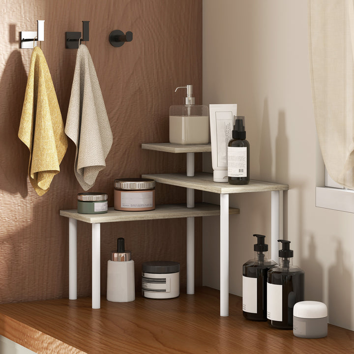 Estante de Cozinha de 3 Níveis Estante de Cozinha com 3 Prateleiras Giratórias Estrutura de Metal e Design em Degraus para Sala de Jantar Sala de Estar 40x18x36,5 cm Madeira