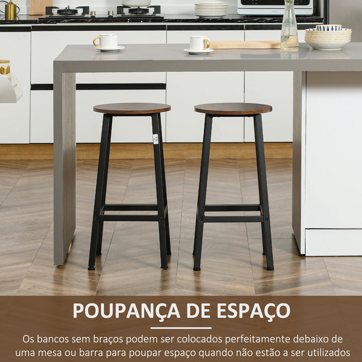 Conjunto de 2 Bancos Altos de Cozinha Bancos de Bar com Pés de Aço e Apoio para os Pés para Sala de Estar Sala de Jantar Carga 75kg 32,5x32,5x65 cm Madeira e Preto