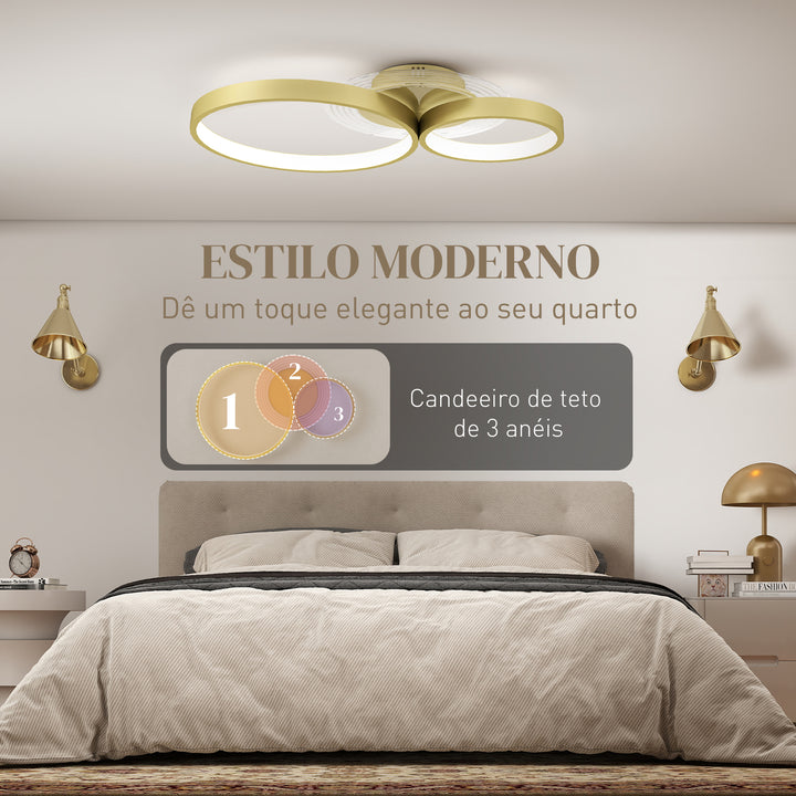 Candeeiro de Teto LED 40W Candeeiro Moderno com Iluminação LED 3000K/4000K/6500K para Quarto Sala Cozinha Sala de Jantar 59x38x7,4 cm Dourado