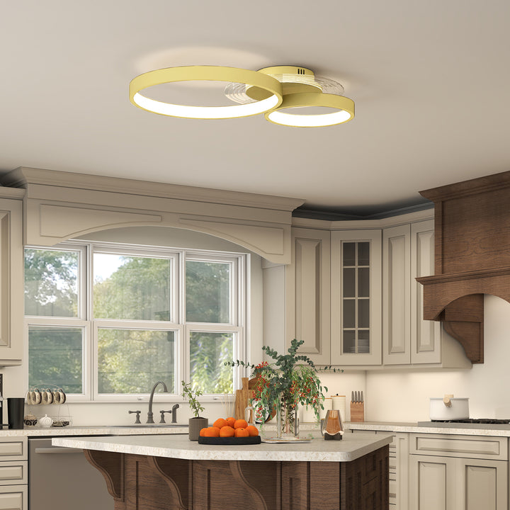 Candeeiro de Teto LED 40W Candeeiro Moderno com Iluminação LED 3000K/4000K/6500K para Quarto Sala Cozinha Sala de Jantar 59x38x7,4 cm Dourado