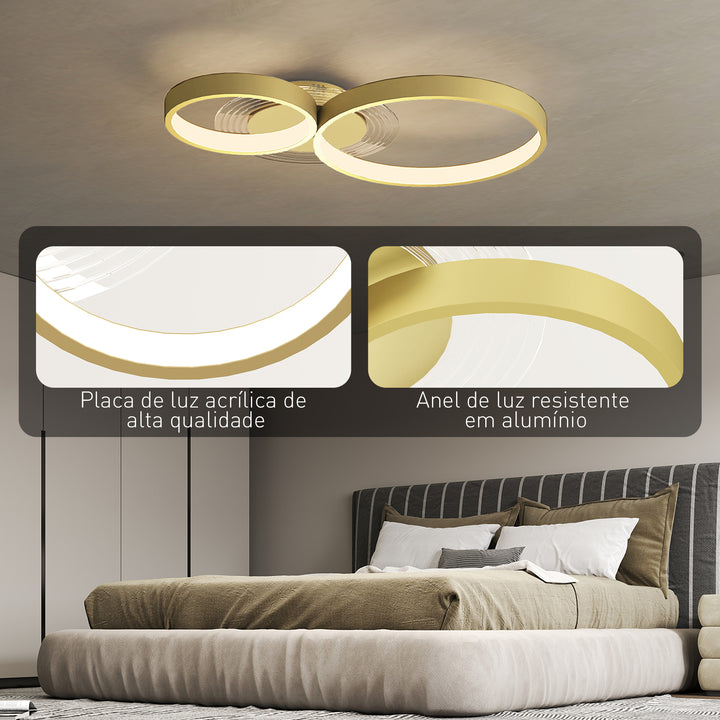 Candeeiro de Teto LED 40W Candeeiro Moderno com Iluminação LED 3000K/4000K/6500K para Quarto Sala Cozinha Sala de Jantar 59x38x7,4 cm Dourado