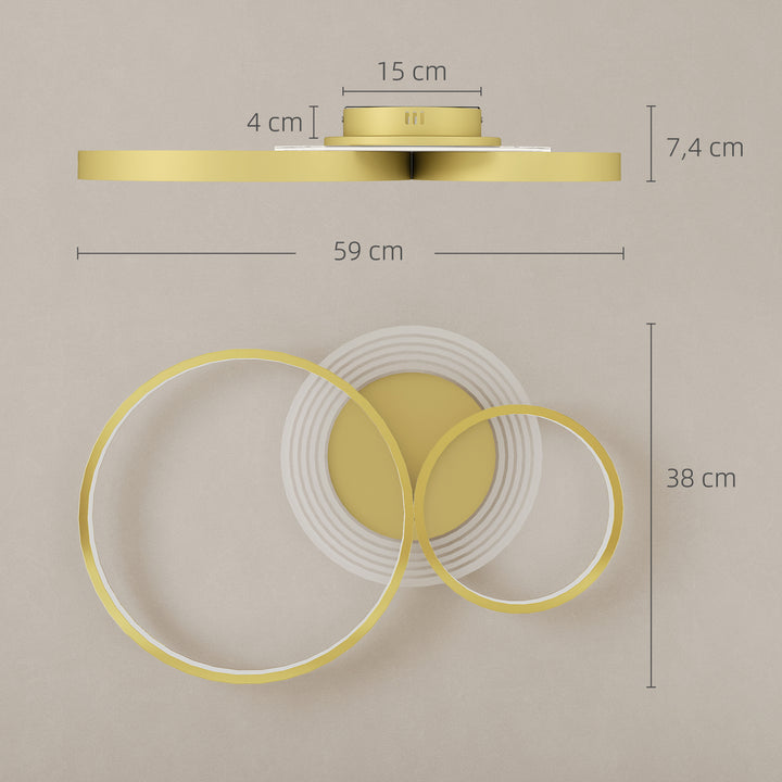 Candeeiro de Teto LED 40W Candeeiro Moderno com Iluminação LED 3000K/4000K/6500K para Quarto Sala Cozinha Sala de Jantar 59x38x7,4 cm Dourado