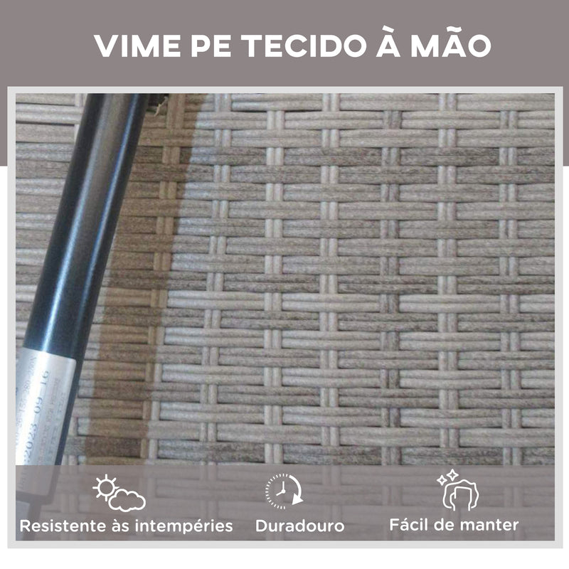 Espreguiçadeira de Vime Reclinável Espreguiçadeira de Jardim com Encosto Ajustável Almofada Amovível e Lavável Carga Máxima 160 kg para Pátio Varanda 202x61x29-98 cm Cinza e Marrom