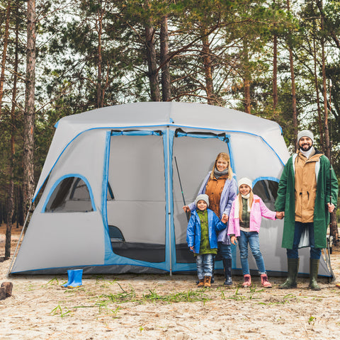 Tenda de Campismo Familiar para 4-8 Pessoas com 2 Quartos Tenda de Campismo Grande com 2 Bolsos e Janelas com Malha Impermeável 400x275x210 cm Cinza