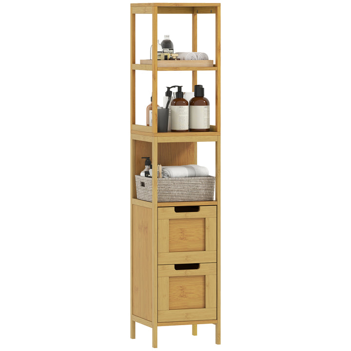 Coluna Casa de Banho com 3 Prateleiras e 2 Gavetas Armário Alto para Casa de banho Estilo Moderno 30x30x144,3 cm Madeira