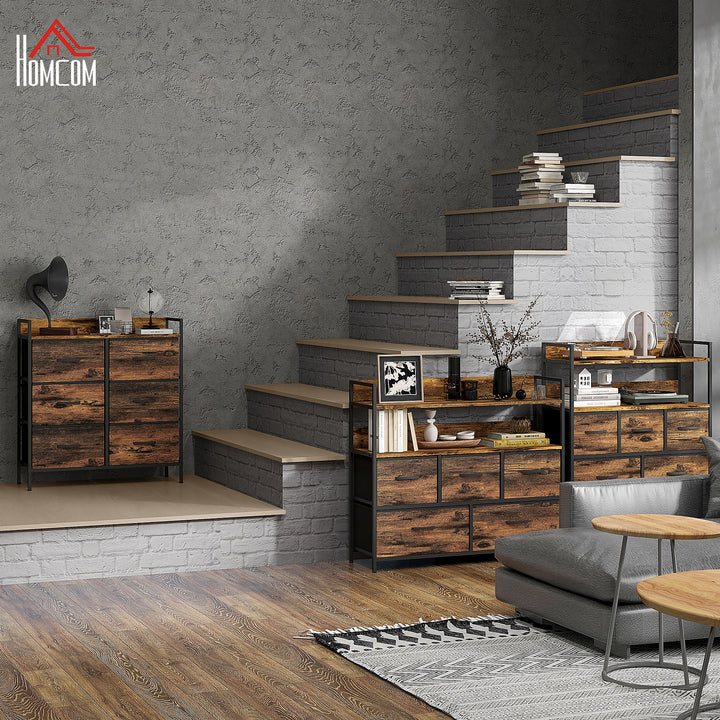 Cómoda com 6 Gavetas Dobráveis Cómoda de Tecido com Estrutura de Aço Estilo Industrial Cómoda para Quarto Corredor 79x29x85 cm Castanho Rústico