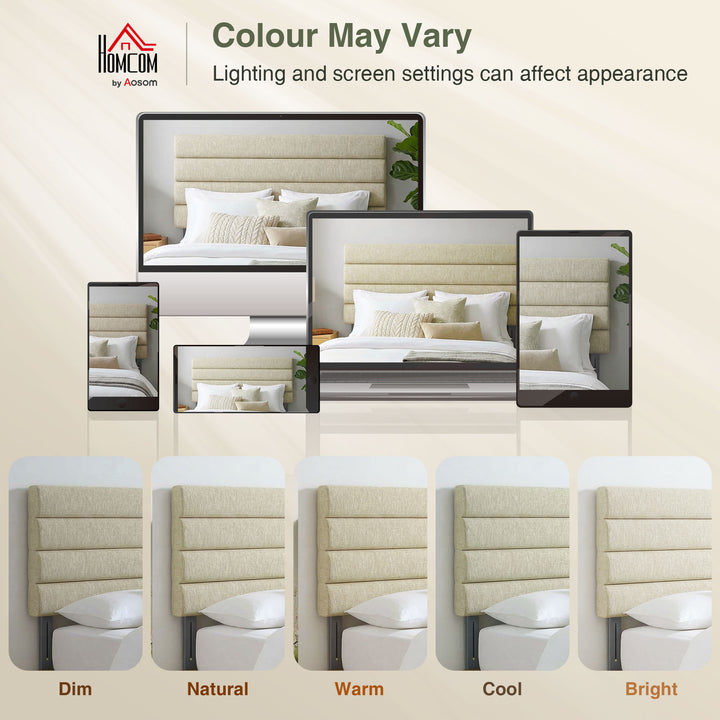 Cabeceira de Cama 140 cm Altura Ajustável em 3 Níveis 106/116/126 cm Cabeceira Estofada em Linho Acolchoamento Linear com Pernas de Aço Montada na Parede para Quarto Bege