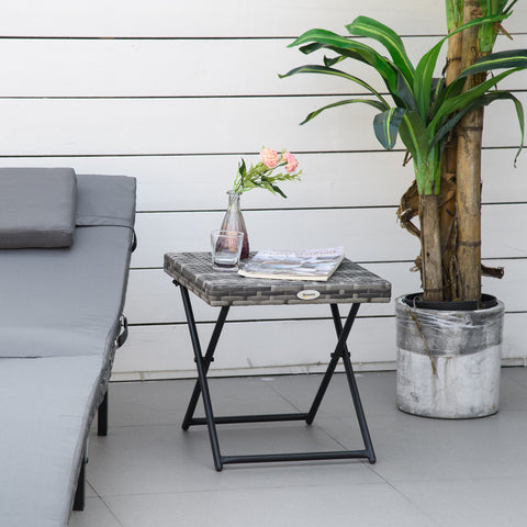 Mesa de Jardim em Vime Sintético Mesa de Terraço Exterior Dobrável com Pés Cruzados e Estrutura de Aço para Pátio Varanda 40x40x40 cm Cinza