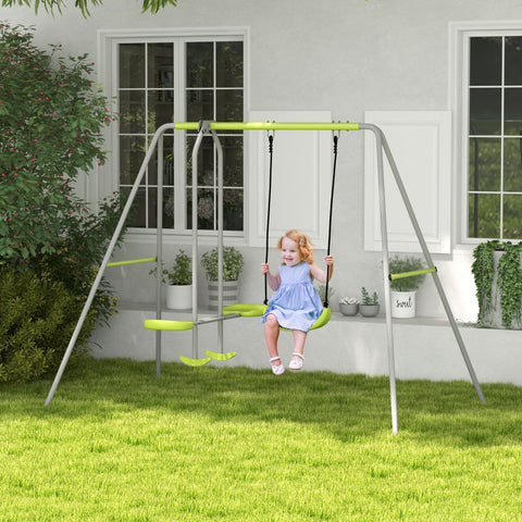 Baloiço para Crianças Baloiço Jardim com 1 Baloiço Simples 1 Planador e Anti-UV Baloiço Infantil Carga 135 kg 255x160x180 cm Cinza e Verde