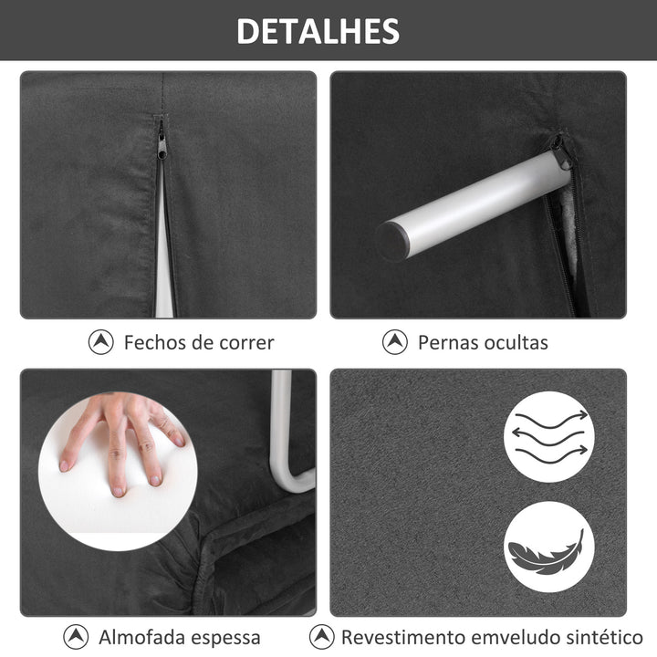 Sofá Cama de 2 Lugares Sofá Cama Pequeno Estofado em Camurça Sintética com Encosto Ajustável em 5 Níveis e 2 Almofadas Acolchoadas para Escritório Dormitório Sala de Estar 111x80x78 cm Cinzento