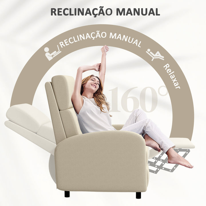 Poltrona Relax Reclinável até 160° Poltrona Reclinável Manual com Apoio para os Pés Carga Máxima 120 kg para Sala de Estar Dormitório 64x86x102 cm Bege