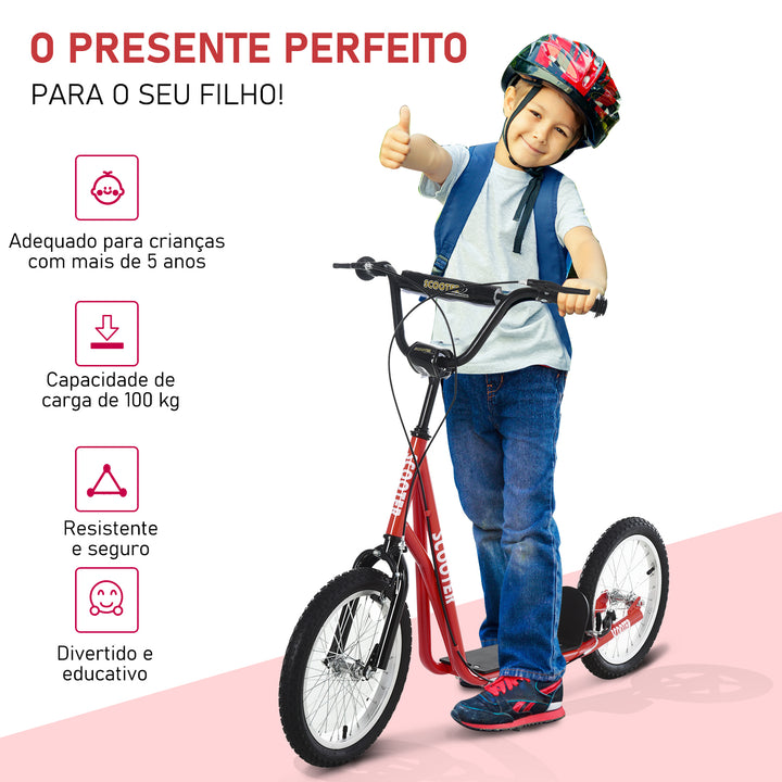 trotinete para crianças acima de 5 anos de altura ajustável com pneus Freio Vermelho