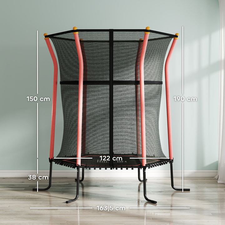 Trampolim para Crianças acima de 3 Anos Cama Elástica Infantil com Rede de Segurança e Estrutura de Aço para Interiores e Exteriores Carga 50kg Ø163,5x190 cm Vermelho