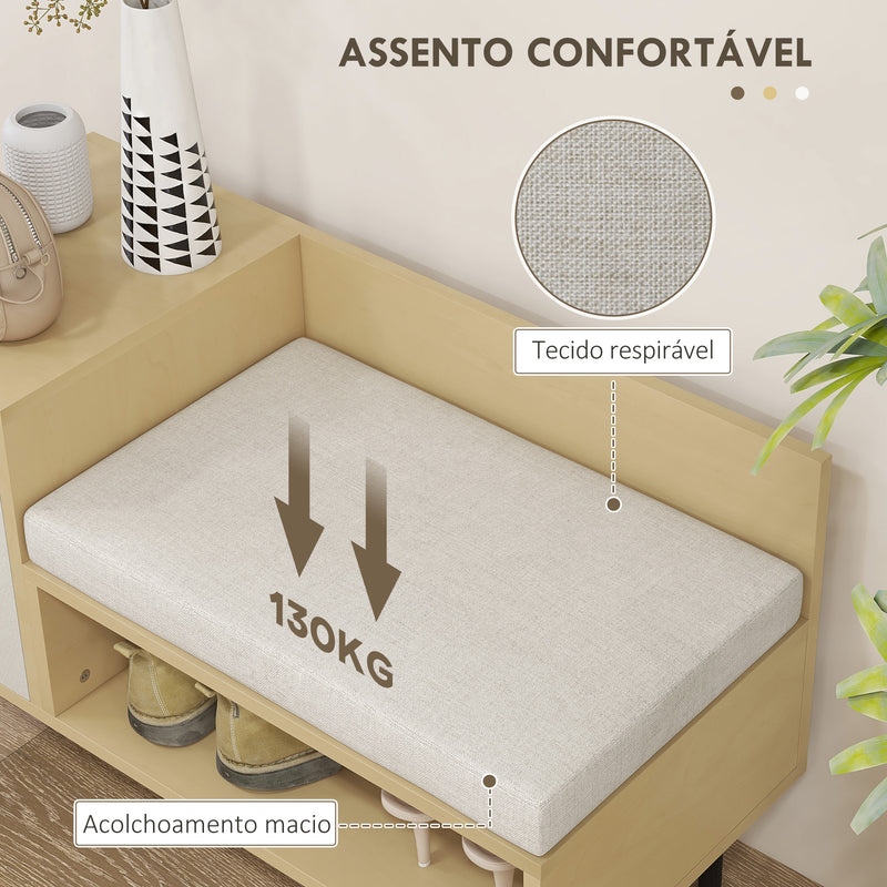 Banco Sapateira Sapateira de Entrada com Almofada Porta e Prateleira para Sapatos com Assento para Sala de Estar Corredor Dormitório 80x35x47 cm Madeira