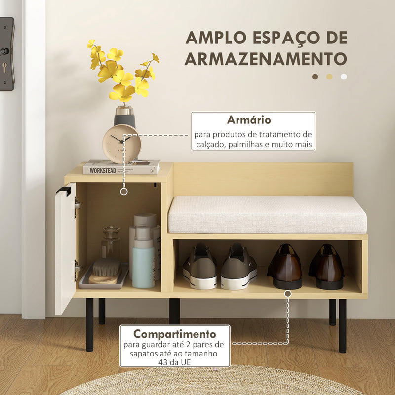 Banco Sapateira Sapateira de Entrada com Almofada Porta e Prateleira para Sapatos com Assento para Sala de Estar Corredor Dormitório 80x35x47 cm Madeira