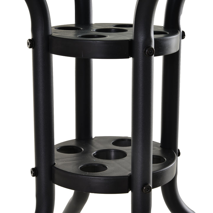 Mesa de Jardim Redonda Mesa Sala de Jantar de Cristal Temperado com Orifício para Chapéu de Sol Estrutura Metálica para Pátio Terraço Exterior Ø80x72cm Preto