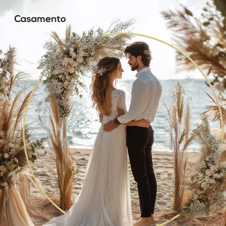 Arco de Jardim de Metal Redondo Arco de Decoração com Revestimento em Pó Resistente às Intempéries para Plantas Trepadoras para Decoração de Pátio 230x28x234 cm Dourado