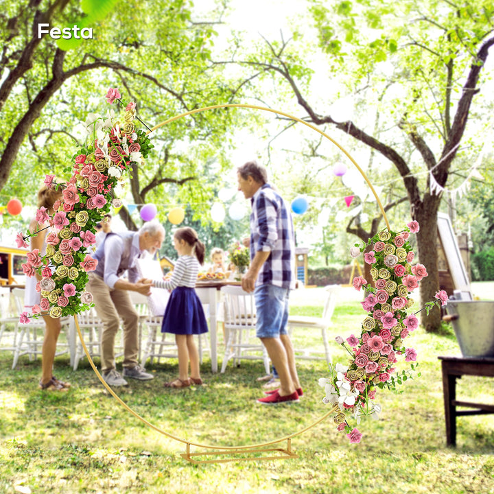 Arco de Jardim de Metal Redondo Arco de Decoração com Revestimento em Pó Resistente às Intempéries para Plantas Trepadoras para Decoração de Pátio 230x28x234 cm Dourado