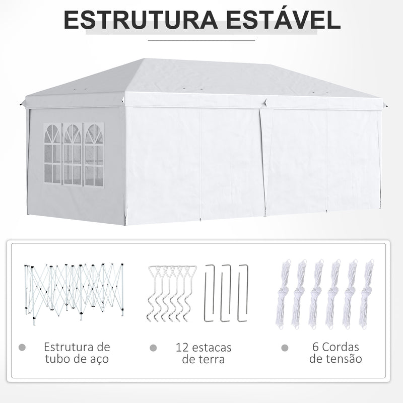 Tenda para Festas 585x295x270 cm com Paredes Laterais Amovíveis Tenda Dobrável com 2 Portas com Fecho de Correr 4 Janelas e Bolsa de Transporte Branco