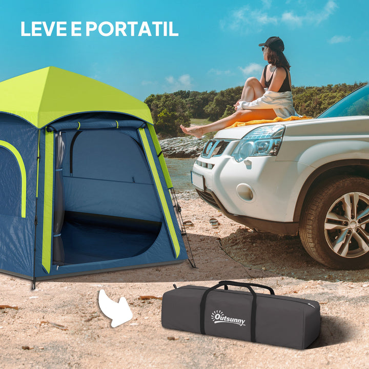 Tenda de Campismo para 2-4 Pessoas Tenda de Campismo Dobrável com Fácil Instalação Janelas de Rede Gancho e Bolsa de Transporte Proteção UV Impermeável 280x240x155 cm Azul e Verde
