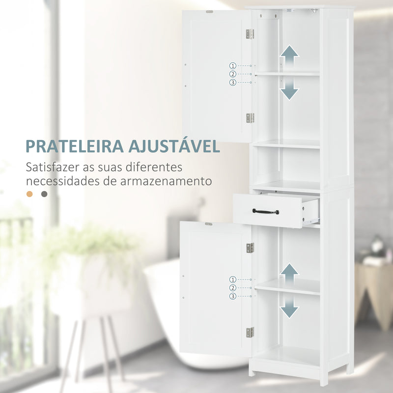 Coluna de Casa de Banho Móvel Auxiliar de Casa de Banho com 2 Portas 1 Gaveta Prateleira Aberta e Prateleiras Ajustáveis 40x30x164 cm Branco