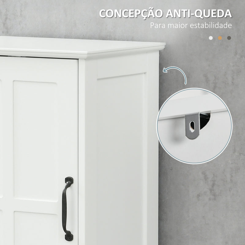 Coluna de Casa de Banho Móvel Auxiliar de Casa de Banho com 2 Portas 1 Gaveta Prateleira Aberta e Prateleiras Ajustáveis 40x30x164 cm Branco