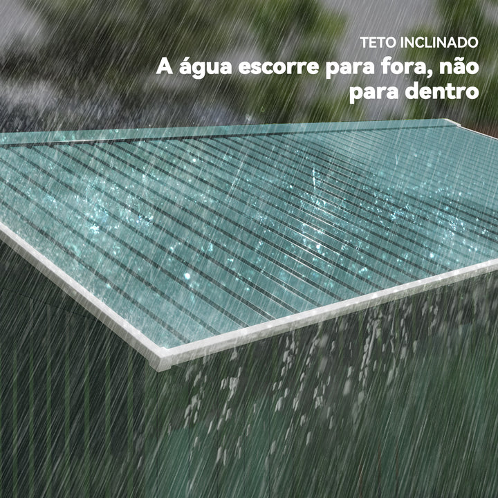 Abrigo de Jardim Metálico 340x386x200cm Abrigo de Exterior para Armazenamento de Ferramentas com Base Incluida 4 Janelas de Ventilação e Porta Corredeira Verde