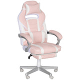 Cadeira Gaming Cadeira de Escritório Reclinável com Altura Ajustável Apoio para os Pés Retrátil Suporte Lombar e Almofada para a Cabeça Amovível 63x63x115,5-123 cm Rosa