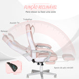 Cadeira Gaming Cadeira de Escritório Reclinável com Altura Ajustável Apoio para os Pés Retrátil Suporte Lombar e Almofada para a Cabeça Amovível 63x63x115,5-123 cm Rosa