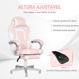 Cadeira Gaming Cadeira de Escritório Reclinável com Altura Ajustável Apoio para os Pés Retrátil Suporte Lombar e Almofada para a Cabeça Amovível 63x63x115,5-123 cm Rosa