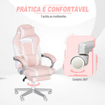 Cadeira Gaming Cadeira de Escritório Reclinável com Altura Ajustável Apoio para os Pés Retrátil Suporte Lombar e Almofada para a Cabeça Amovível 63x63x115,5-123 cm Rosa