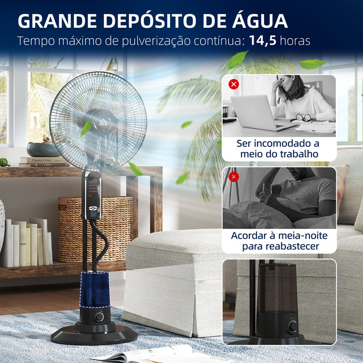 Ventoinha de Pé com Nebulizador 75 W Temporizador Depósito 3,2L Controlo Remoto 3 Velocidades 3 Hélices e Ecrã LED Ø44,5 cm Preto