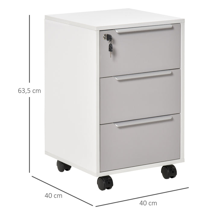Armário de arquivo móvel para escritório com 3 gavetas Rodas de trava 40x40x63,5 cm Branco e cinza