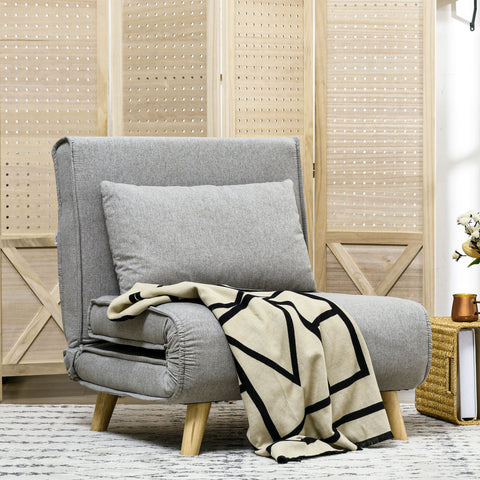 Poltrona 2 em 1 Sofá Cama Individual Dobrável com Encosto Ajustável e Almofada para Sala de Estar Dormitório Escritório Carga 150 kg 72x78x79 cm Cinza